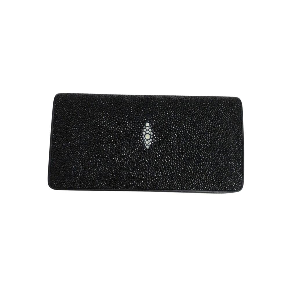 Infinity Black Genuine Stingray Leather Convertible Purse Wallet Sleek Classic